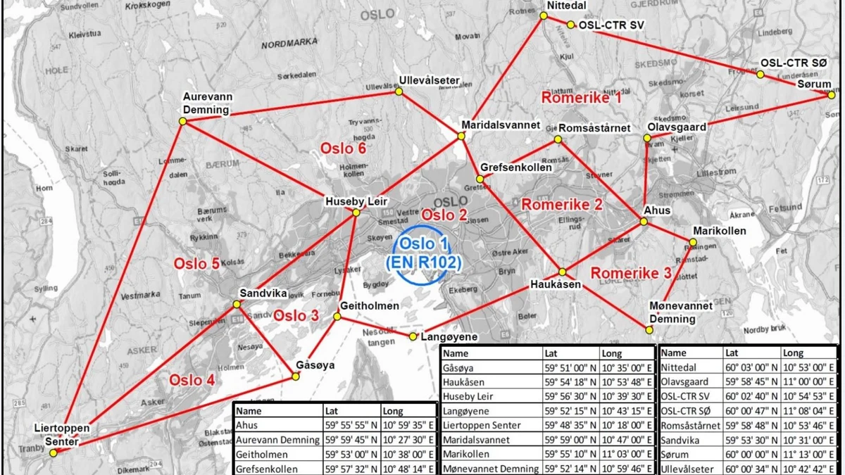 Kart over hvilke områder det er luftromsrestriksjoner.